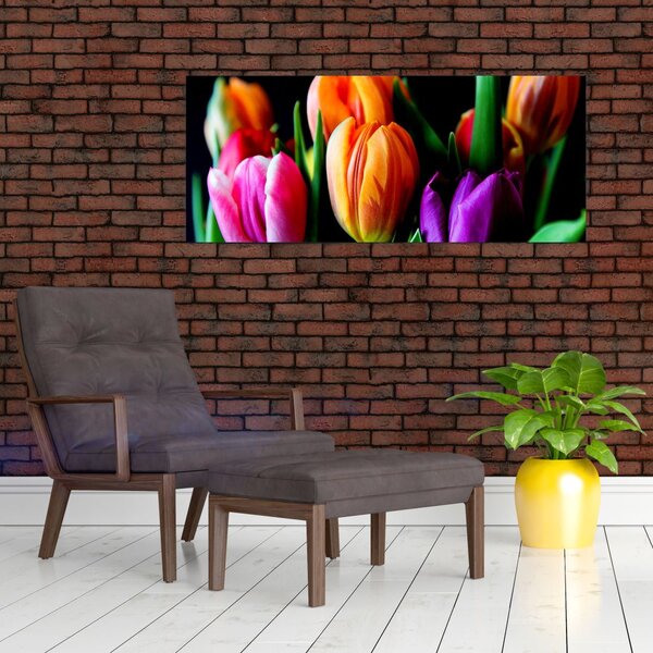 Slika tulipana na crnoj pozadini (120x50 cm)