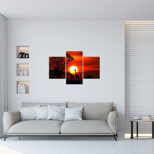 Slika - Siluete životinja pri zalasku sunca (90x60 cm)