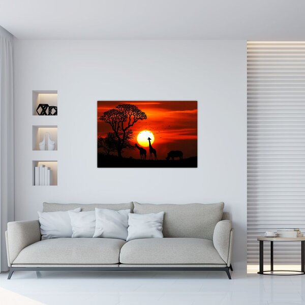 Slika - Siluete životinja pri zalasku sunca (90x60 cm)