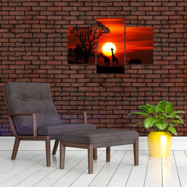 Slika - Siluete životinja pri zalasku sunca (90x60 cm)