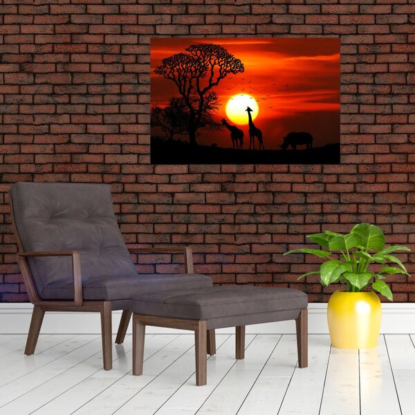 Slika - Siluete životinja pri zalasku sunca (90x60 cm)
