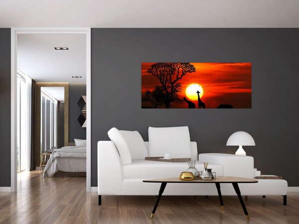 Slika - Siluete životinja pri zalasku sunca (120x50 cm)