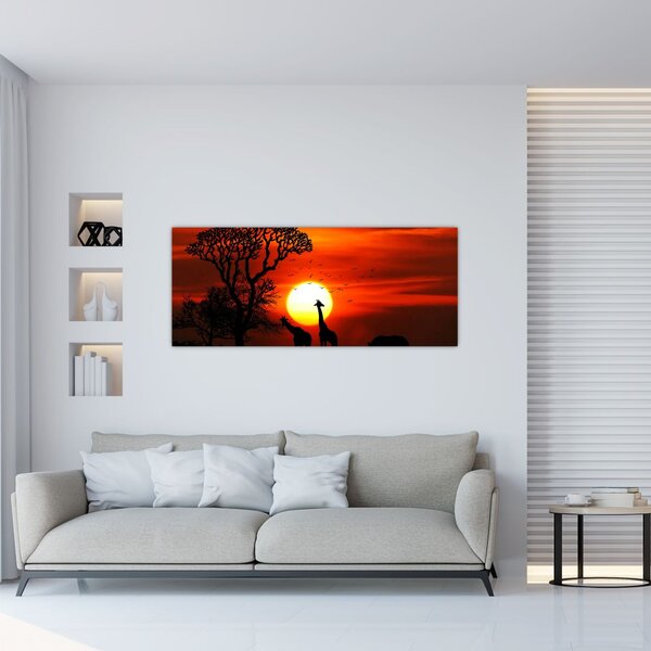 Slika - Siluete životinja pri zalasku sunca (120x50 cm)