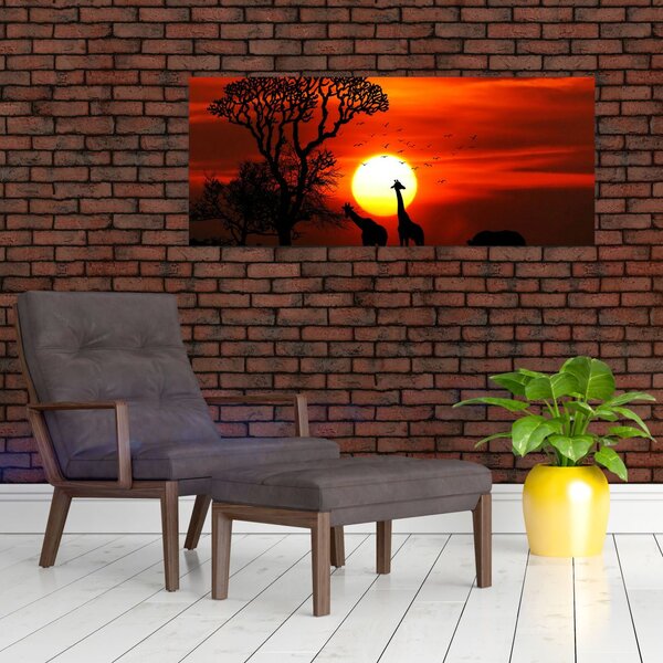 Slika - Siluete životinja pri zalasku sunca (120x50 cm)