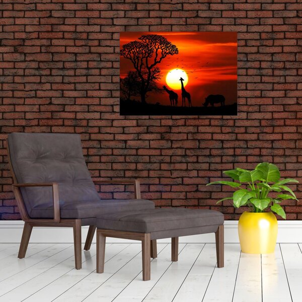 Slika - Siluete životinja pri zalasku sunca (70x50 cm)