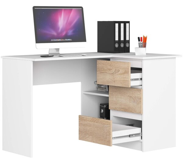 Kutni PC stolić Bodhi (bijela + hrast sonoma) (D)