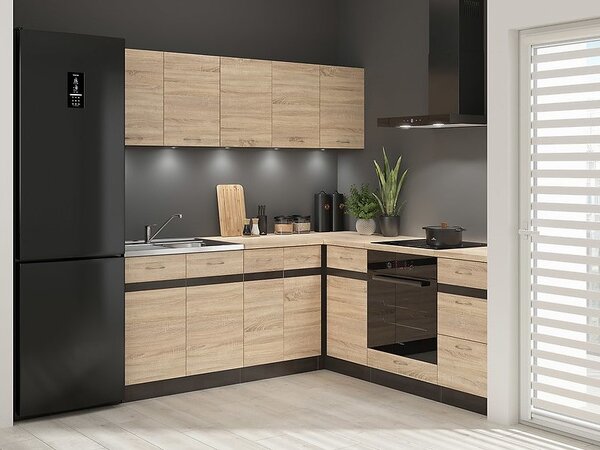 Kutna kuhinja Junona Line 200 + 200 cm (wenge + hrast sonoma)