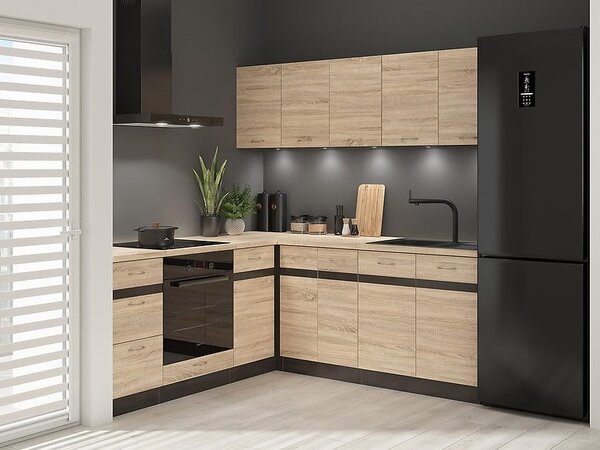 Kutna kuhinja Junona Line 200 + 200 cm (wenge + hrast sonoma)