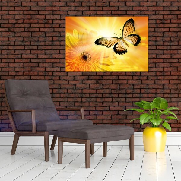 Slika - Žuti leptir s cvijetom (90x60 cm)