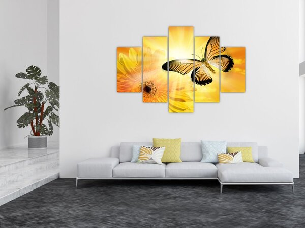 Slika - Žuti leptir s cvijetom (150x105 cm)