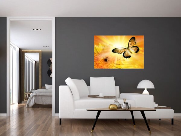 Slika - Žuti leptir s cvijetom (90x60 cm)