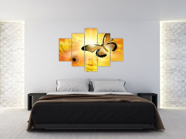 Slika - Žuti leptir s cvijetom (150x105 cm)
