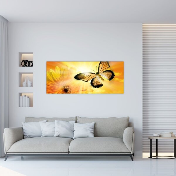 Slika - Žuti leptir s cvijetom (120x50 cm)