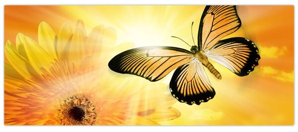 Slika - Žuti leptir s cvijetom (120x50 cm)