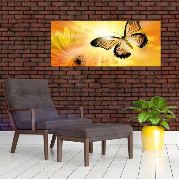 Slika - Žuti leptir s cvijetom (120x50 cm)