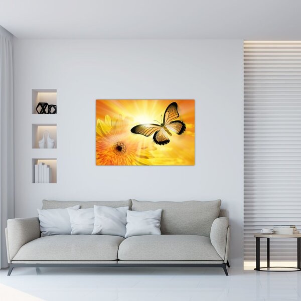 Slika - Žuti leptir s cvijetom (90x60 cm)