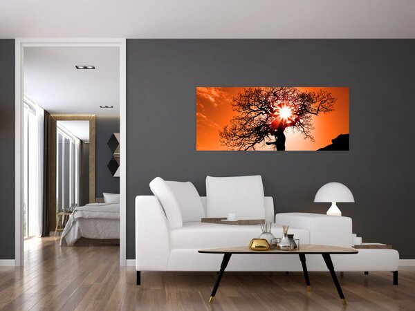 Slika - Stablo hrasta pri zalasku sunca (120x50 cm)