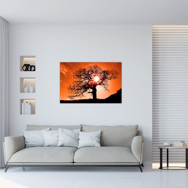 Slika - Stablo hrasta pri zalasku sunca (90x60 cm)