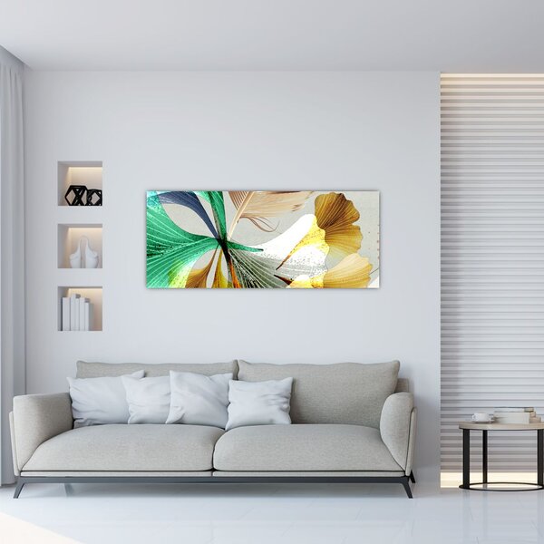 Slika - Lišće s perjem (120x50 cm)