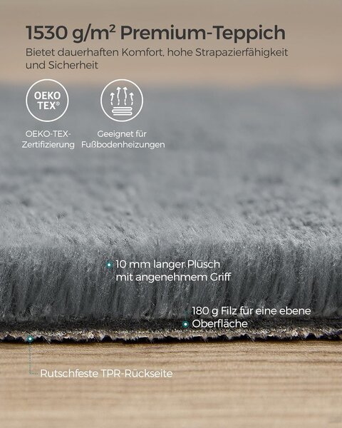 Tepih protuklizni 80 x 150 cm, moderan i mekan tepih za svaku prostoriju, sivi | SONGMICS