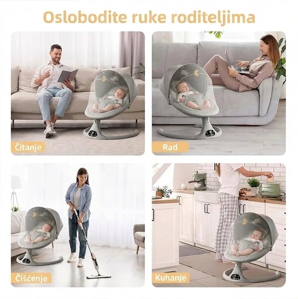 Električna Njihaljka Za Bebe S Daljinskim Upravljačem Rockybaby™, Ružičasta
