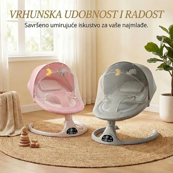 Električna Njihaljka Za Bebe S Daljinskim Upravljačem Rockybaby™, Ružičasta