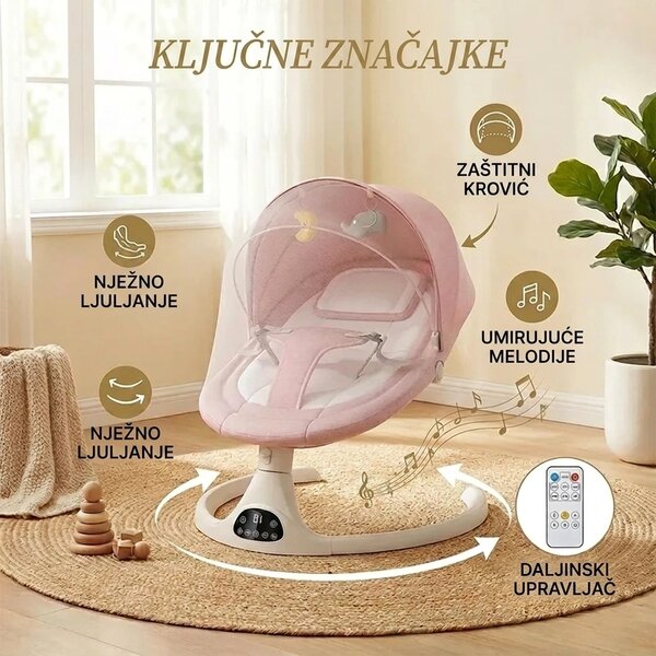 Električna Njihaljka Za Bebe S Daljinskim Upravljačem Rockybaby™, Ružičasta