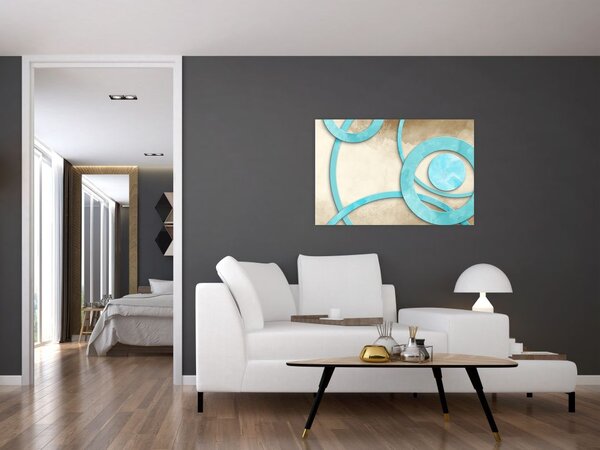 Slika - Plavi krugovi na akvarelu (90x60 cm)