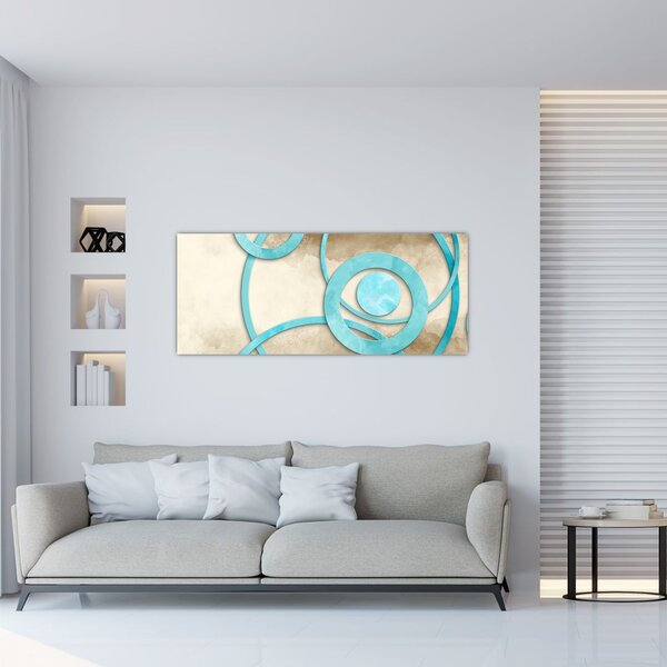 Slika - Plavi krugovi na akvarelu (120x50 cm)