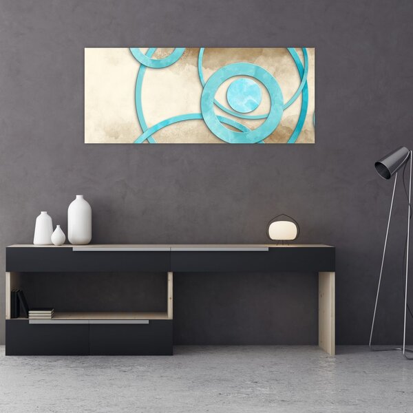 Slika - Plavi krugovi na akvarelu (120x50 cm)