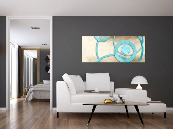 Slika - Plavi krugovi na akvarelu (120x50 cm)