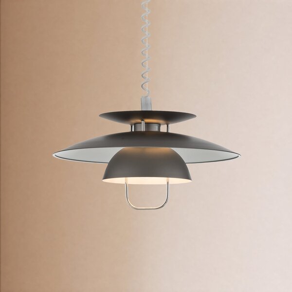 Lindby viseća lampa Nadija, siva, 43 cm, podesiva po visini, E27, prigušiva, Sivo, Kuhinja, Metal