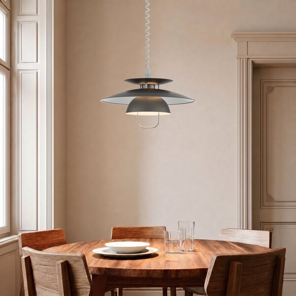 Lindby viseća lampa Nadija, siva, 43 cm, podesiva po visini, E27, prigušiva, Sivo, Kuhinja, Metal