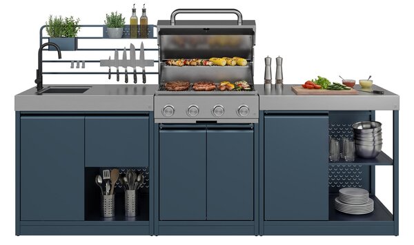 Klarstein WaldChef vanjski kuhinjski set | 4 plamenika | 30 mbar | 12.800 W | Vodootporan | Nehrđajući čelik