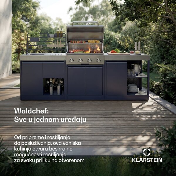 Klarstein WaldChef vanjski kuhinjski set | 4 plamenika | 30 mbar | 12.800 W | Vodootporan | Nehrđajući čelik
