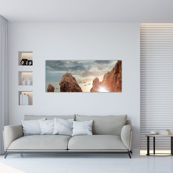 Slika - Zalazak sunca nad liticama (120x50 cm)