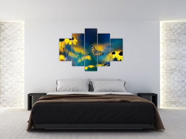 Slika - Žuti leptir s cvijećem (150x105 cm)