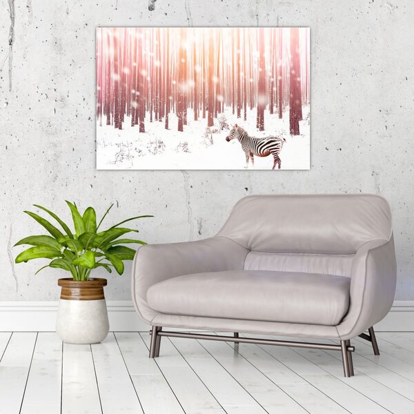 Slika - Zebra u snježnoj šumi (90x60 cm)