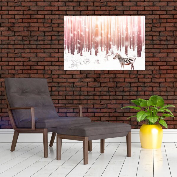 Slika - Zebra u snježnoj šumi (90x60 cm)