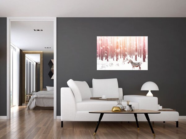 Slika - Zebra u snježnoj šumi (90x60 cm)