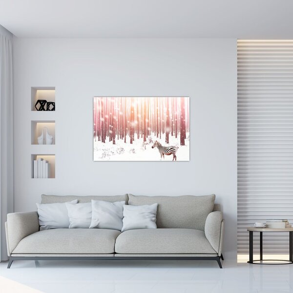 Slika - Zebra u snježnoj šumi (90x60 cm)