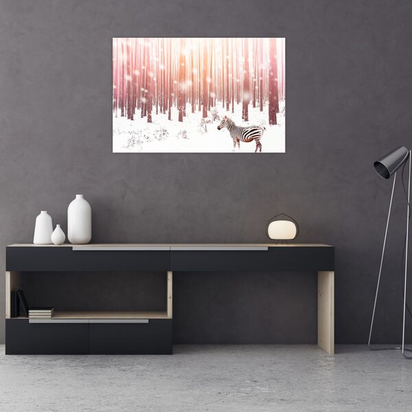 Slika - Zebra u snježnoj šumi (90x60 cm)