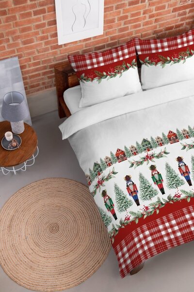 Božićna posteljina crvena s Orašarom Rozměr: 220x200 cm | Rozměr 2 x 70 x 80 cm