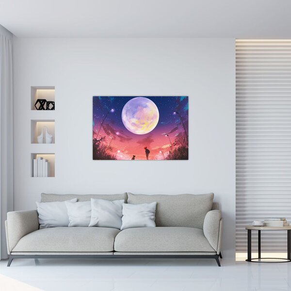 Slika - Žena i pas na mjesečini (90x60 cm)