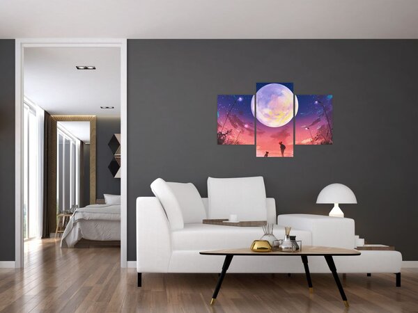 Slika - Žena i pas na mjesečini (90x60 cm)