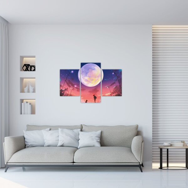 Slika - Žena i pas na mjesečini (90x60 cm)