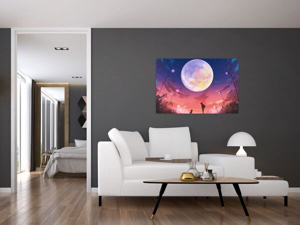 Slika - Žena i pas na mjesečini (90x60 cm)