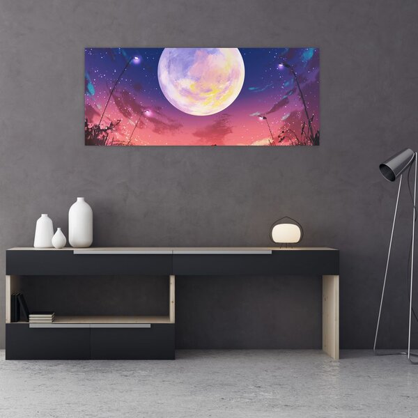 Slika - Žena i pas na mjesečini (120x50 cm)