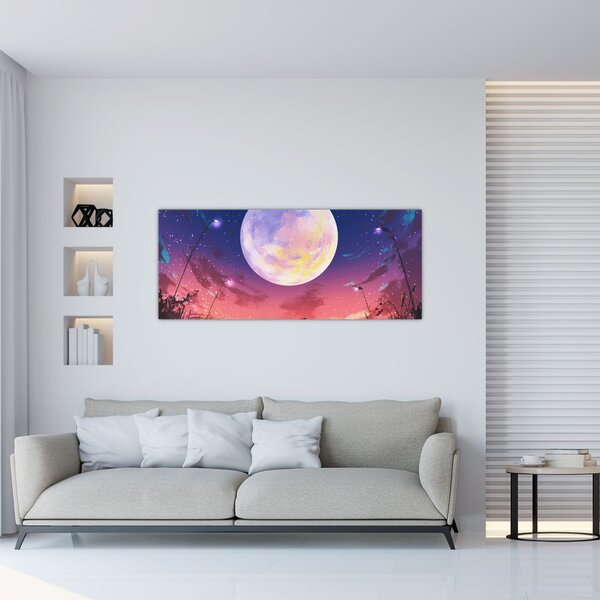 Slika - Žena i pas na mjesečini (120x50 cm)