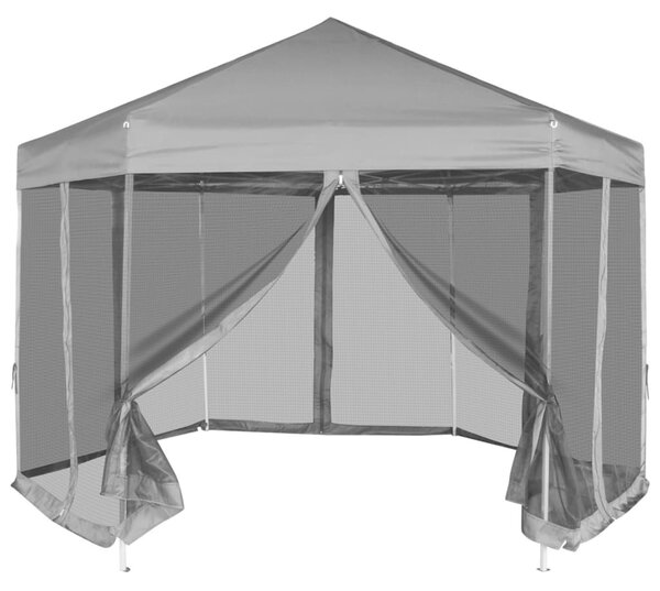 VidaXL Šesterokutni prigodni šator sa 6 bočnih zidova sivi 3,6 x 3,1 m